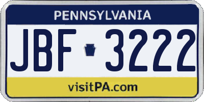 PA license plate JBF3222