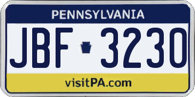 PA license plate JBF3230