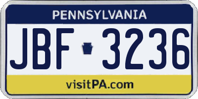 PA license plate JBF3236