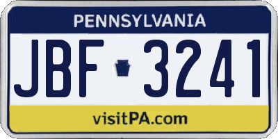 PA license plate JBF3241