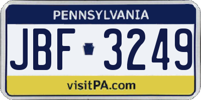 PA license plate JBF3249