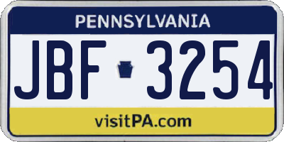 PA license plate JBF3254