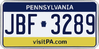 PA license plate JBF3289