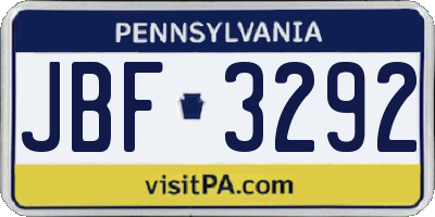 PA license plate JBF3292