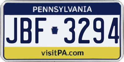 PA license plate JBF3294