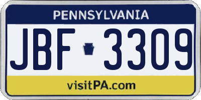 PA license plate JBF3309