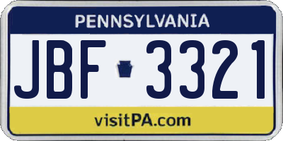 PA license plate JBF3321