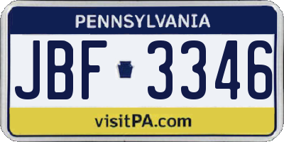 PA license plate JBF3346