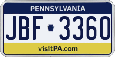 PA license plate JBF3360