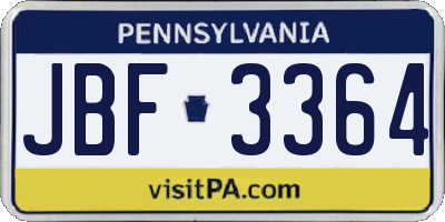 PA license plate JBF3364