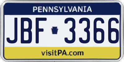 PA license plate JBF3366