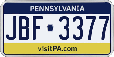 PA license plate JBF3377