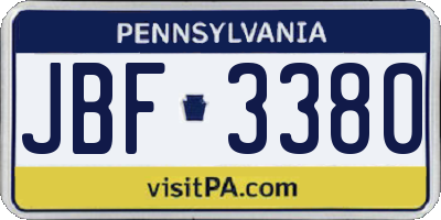 PA license plate JBF3380