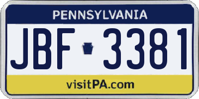 PA license plate JBF3381