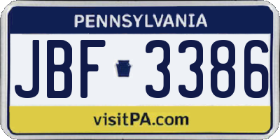 PA license plate JBF3386