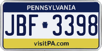 PA license plate JBF3398