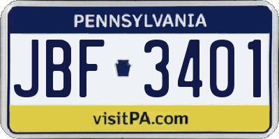 PA license plate JBF3401