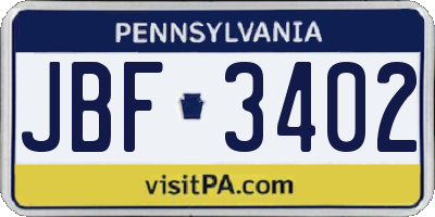 PA license plate JBF3402