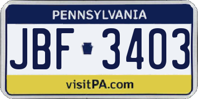 PA license plate JBF3403