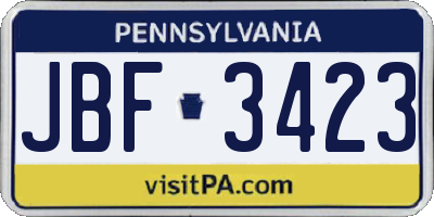 PA license plate JBF3423
