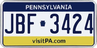 PA license plate JBF3424
