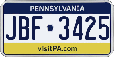 PA license plate JBF3425