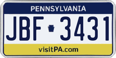 PA license plate JBF3431