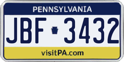 PA license plate JBF3432