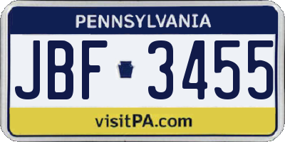 PA license plate JBF3455