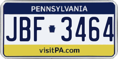 PA license plate JBF3464