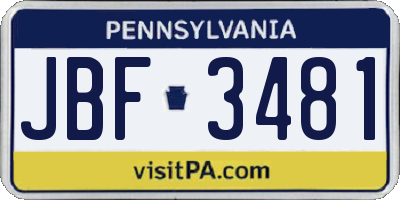 PA license plate JBF3481