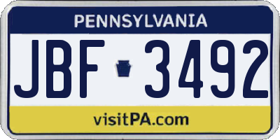 PA license plate JBF3492