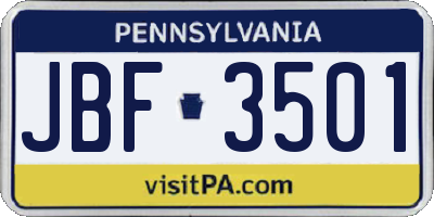 PA license plate JBF3501