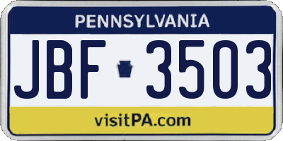 PA license plate JBF3503