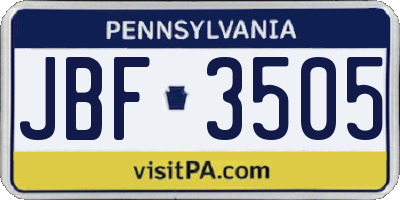 PA license plate JBF3505