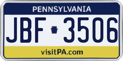 PA license plate JBF3506