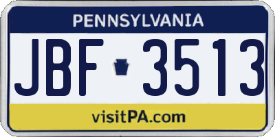 PA license plate JBF3513