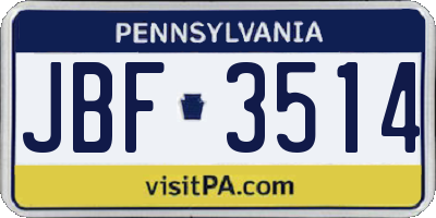 PA license plate JBF3514