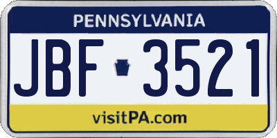 PA license plate JBF3521