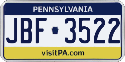 PA license plate JBF3522