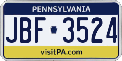 PA license plate JBF3524