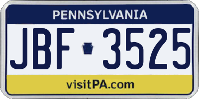 PA license plate JBF3525