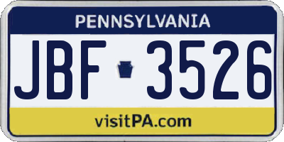 PA license plate JBF3526