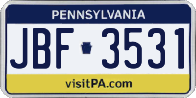 PA license plate JBF3531