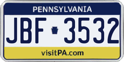 PA license plate JBF3532