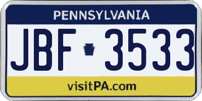 PA license plate JBF3533