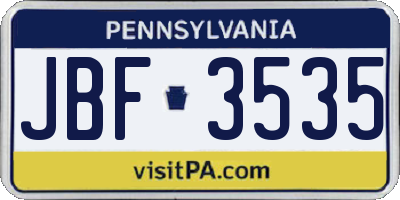 PA license plate JBF3535