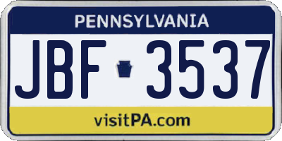 PA license plate JBF3537