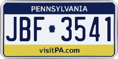 PA license plate JBF3541