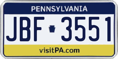 PA license plate JBF3551